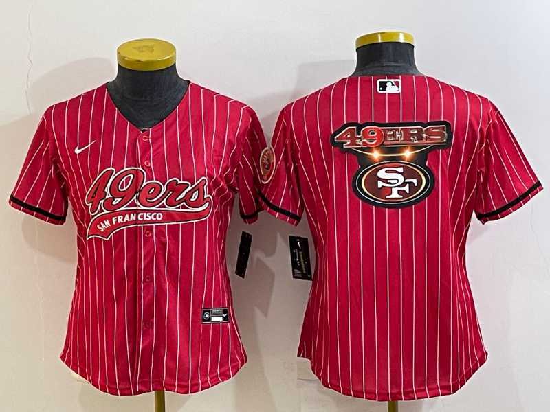 Women's San Francisco 49ers Red Team Big Logo With Patch Cool Base Stitched Baseball Jerseys